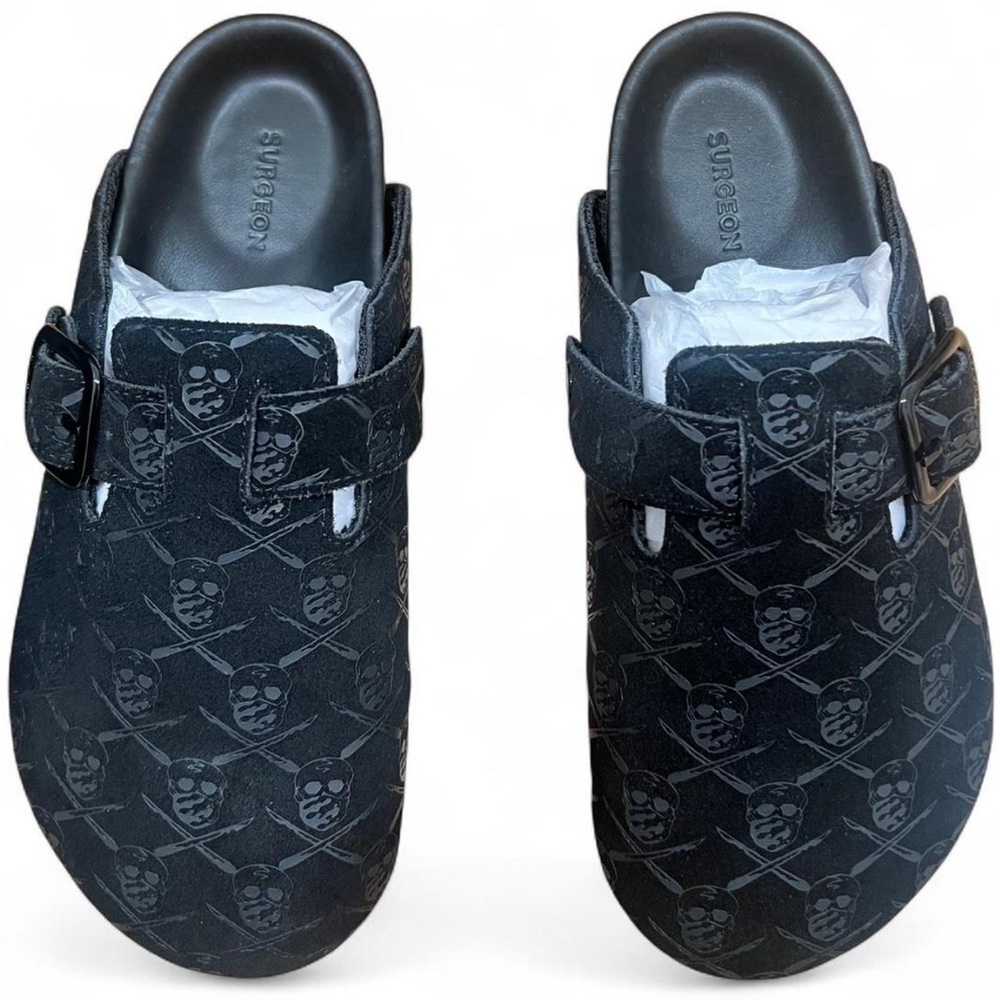 Shoe Surgeon “SRGN Monogram Mule” — Black Suede — New (5M / 6.5W)